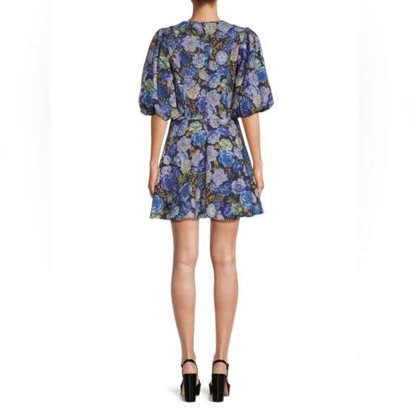 NWT Rachel Parcell Floral Linen Blend V-Neck Puff Sleeve Mini Dress Size 16 - Picture 6 of 13